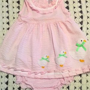 Newborn girls seersucker duck dress.